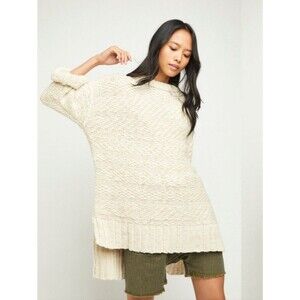 NWT Free People Sparrow Oversized Textured Pullover Women's Tea Cream Size L